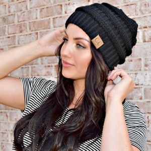 C.C. Chunky Soft Stretch Cable Knit Warm Beanie